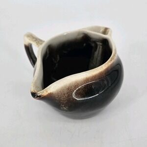 Vintage MCM Drip Glaze Creamer Pitcher Studio Pottery Off White‎ Brown Black 436